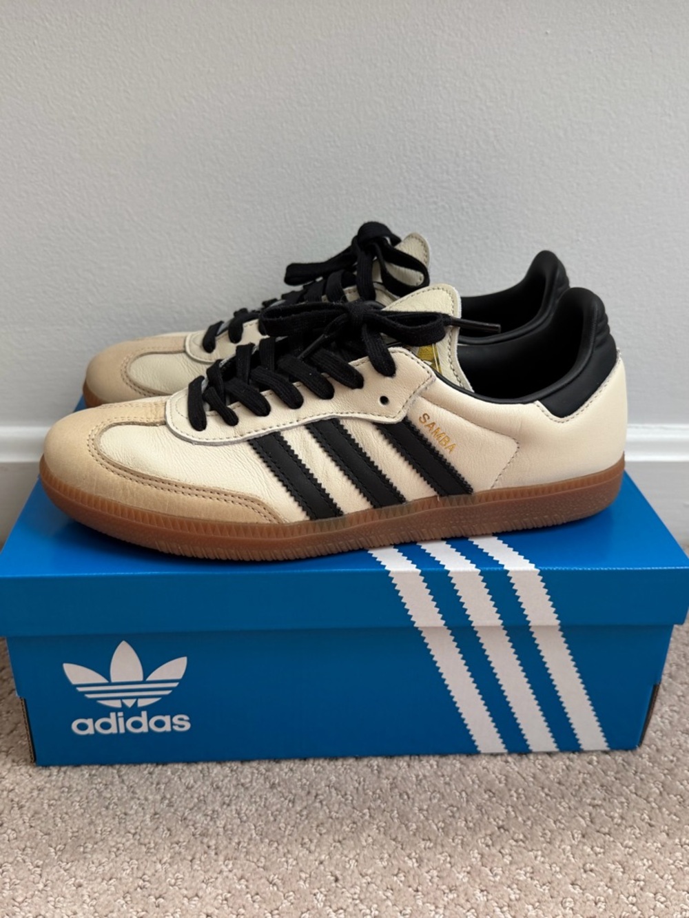 Adidas Samba OG Sneakers — Black & Cream with Gum Sole - Picture 3 of 11